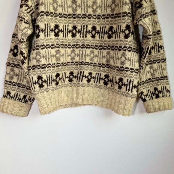 Vintage 70s Icelandic wool turtleneck sweater medium cream brown Neutral Scandi - Picture 7 of 15